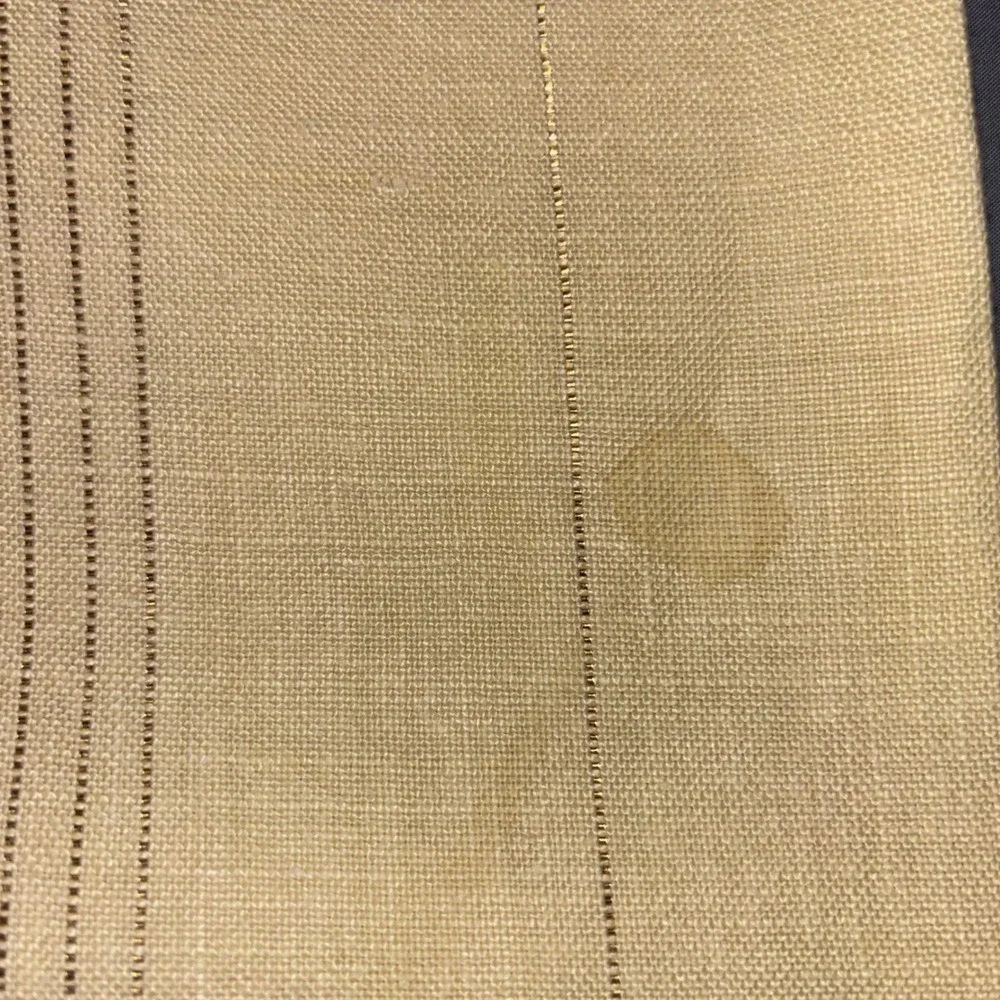 Vintage Embroidered Fall Leaf Table Cloth 60x75 Cream Gold Pinstripe Harvest
